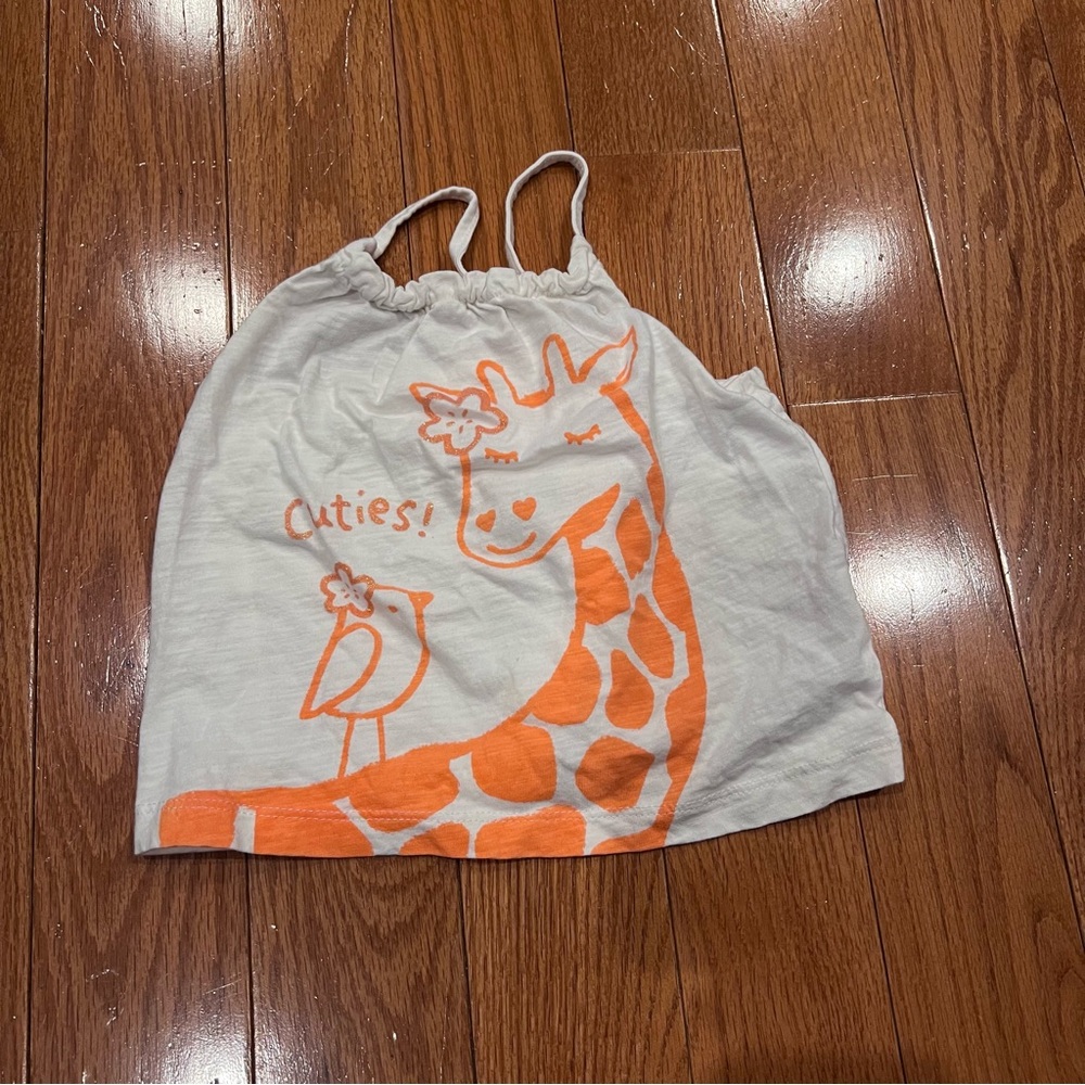 Baby Girls Joe Fresh White Tank Top with Orange Giraffe Size 18-24 Months
